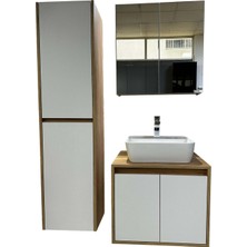 Banyo Dolabı Mdf 65 cm Boy Dolaplı Çanak Lavabolu Kulpsuz