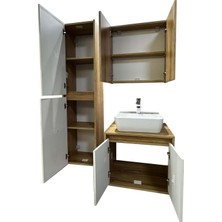 Banyo Dolabı Mdf 65 cm Boy Dolaplı Çanak Lavabolu Kulpsuz