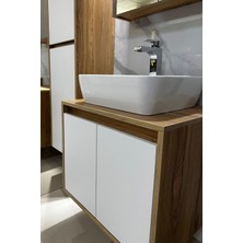 Banyo Dolabı Mdf 65 cm Boy Dolaplı Çanak Lavabolu Kulpsuz