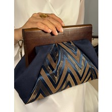 Jophiel Patchwork, Zincirli, Ahşap Burslu Çanta, Clutch, El Çantası, Kol Çantası, Omuz Çantası