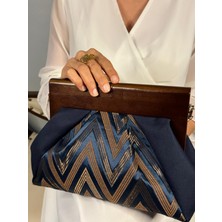 Jophiel Patchwork, Zincirli, Ahşap Burslu Çanta, Clutch, El Çantası, Kol Çantası, Omuz Çantası