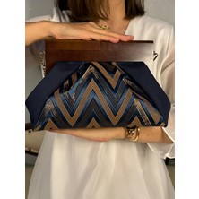 Jophiel Patchwork, Zincirli, Ahşap Burslu Çanta, Clutch, El Çantası, Kol Çantası, Omuz Çantası