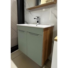 Banyo Dolabı Mdf 65 cm Memran Kapaklı Etajerli Lavabolu Kulpsuz