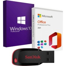 Windows 10 + Office 2021 Pro Plus Kurulum Dosyalı - Yazılım Etkinleştirme Anahtarı İçeren USB Bellek 16GB