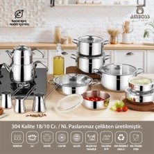 Amboss 20 Parça Master Prime Paslanmaz Çelik Tencere Çeyiz Seti & Çelik Saklama Kabı