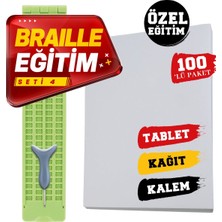 Braille Eğitim Seti 4 100'LÜ (4 Satırlı Braille Tablet, Braille Kalem, 100'LÜ Braille Yazı Kağıdı)