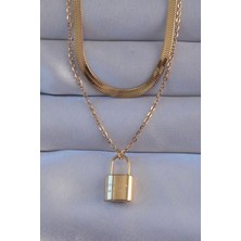 Clariss 316L Çelik Gold Renk Çift Zincir Kilit Model Kolye