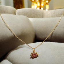 Sayılı Collection Pembe Taç Kolye Kararmaz Gold Kadın Kolye