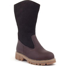 Rakerplus Hakiki Deri Kahverengi Fermuarlı Uzun Kız Çocuk Çizme