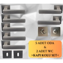 ALMITAL Lusso Inox 5 Adet Oda 2 Adet Wc Kare Rozetli Kapı Kolu Set