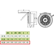 Dündar 25 cm K 25 1375 D/D 220 230 Volt Monofaze Kapaklı Pencere Tipi Aksiyal Fan Aspiratör