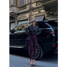 Toparlayıcı Füzo Tayt Likralı Ayak Detaylı - Bordo
