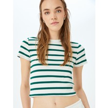 Koton Basic Çizgili Bisiklet Yaka Kısa Kollu Kaşkorse Slim Fit T-Shirt