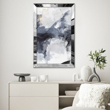 Zevahir Mobilya Dekorasyon Gold  Aynalı Pleksi Çerçeveli Yağlı Boya Tarzında Gri ve Beyaz Soyut Tasarım Tablo