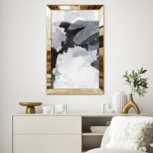 Zevahir Mobilya Dekorasyon Gümüş  Aynalı Pleksi Çerçeveli Siyah ve Beyaz Yağlı Boya Tarzında Soyut Tasarım Tablo