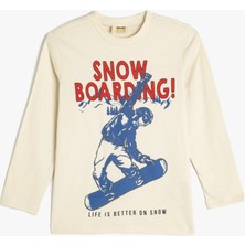 Koton T-Shirt Uzun Kollu Kayak Baskılı Bisiklet Yaka Pamuklu