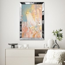 Zevahir Mobilya Dekorasyon Gold  Aynalı Pleksi Çerçeveli Yağlı Boya Tarzında Pembe ve Mavi Renkli Soyut Tasarım Tablo