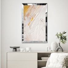 Zevahir Mobilya Dekorasyon Gümüş  Aynalı Pleksi Çerçeveli Yağlı Boya Dokulu Bej ve Altın Renkli Soyut Tasarım Tablo