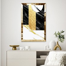 Zevahir Mobilya Dekorasyon Gümüş  Aynalı Pleksi Çerçeveli Altın ve Siyah Renkli Mermer Desenli Soyut Tasarım Tablo