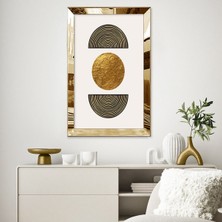 Zevahir Mobilya Dekorasyon Gümüş  Aynalı Pleksi Çerçeveli Altın Renkli Daireli Geometrik Tasarım Tablo
