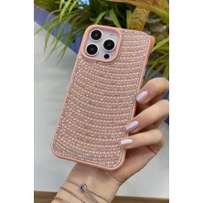 Paladyum Case iPhone 14 Promax Uyumlu Pembe Pırlanta Taşlı Kılıf