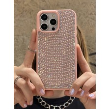 Paladyum Case iPhone 14 Promax Uyumlu Pembe Pırlanta Taşlı Kılıf