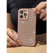 Paladyum Case iPhone 14 Promax Uyumlu Pembe Pırlanta Taşlı Kılıf