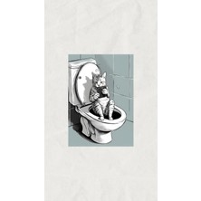 Sümer Çerçeveli, Kedili Banyo Tuvalet Dekoratif Tablo, Minimal Pinterest Tarzı Çerçeveli Poster