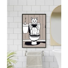 Sümer Çerçeveli, Kedili Banyo Tuvalet Dekoratif Tablo, Minimal Pinterest Tarzı Çerçeveli Poster