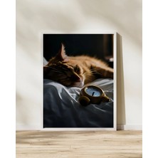 Sümer Çerçeveli, Sleepy Cat 2'li Çerçeveli Poster, Yatak Odası Dekoratif Tablo, Pinterest Tarzı Tablo