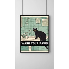 Sümer Çerçeveli, Siyah Kedili Banyo Tuvalet Dekoratif Tablo, Modern Pinterest Tarzı Çerçeveli Poster