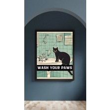 Sümer Çerçeveli, Siyah Kedili Banyo Tuvalet Dekoratif Tablo, Modern Pinterest Tarzı Çerçeveli Poster