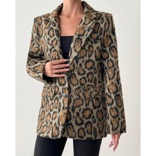 Meros Atelier Leopar Desenli Kaşe Blazer Astarlı Ceket