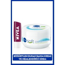 Nivea Soft Nemlendirici Vücut Kremi 300ml ve Böğürtlen Dudak Bakım Kremi 4.8gr, Bordo Işıltı, Doğal Yağlar