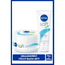 Nivea Soft Nemlendirici Bakım Kremi 300ml ve Soft Krem 75ml, El Yüz Vücut, E Vitamini, Yumuşak Cilt,Jojoba