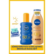 NIVEA SUN Yüksek Güneş Koruyucu Vücut Spreyi SPF50 200ml, Q10 Sıkılaştırıcı Bronzluk Vücut Losyonu 200ml