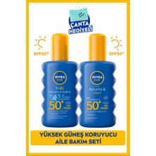 NIVEA SUN Koruma Nem Vücut Spreyi 200ml ve Çocuklar İçin Hassas Güneş Koruyucu 200ml, SPF50, Çanta Hediye