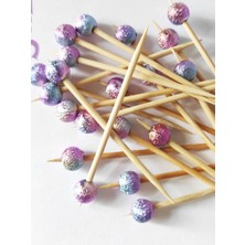 Dudu Kids 100 Adet Dekoratif Pembe Geçişli Simli Boncuklu Kokteyl Kürdanı 6  cm  - Boncuk 8 mm - Yılbaşı Kürdanı