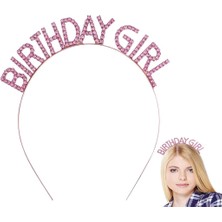 Renkli Nessiworld Pembe Renk Kristal Taşlı Parlak Birthday Girl Yazılı Taç 16 x 17  cm