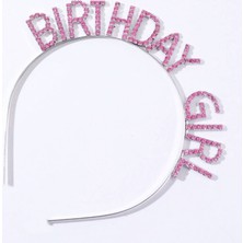 Renkli Nessiworld Pembe Renk Kristal Taşlı Parlak Birthday Girl Yazılı Taç 16 x 17  cm