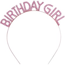 Renkli Nessiworld Pembe Renk Kristal Taşlı Parlak Birthday Girl Yazılı Taç 16 x 17  cm