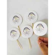 Dudu Kids 30 Adet Dekoratif Yuvarlak Bayraklı Kızçe Baskılı Pasta Kürdanı 6,5  cm