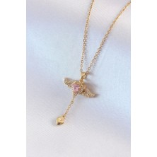 Clariss 316L Çelik Gold Renk Kanatlı Kalp Model Zirkon Taş Detay Kadın Kolye