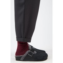 Manijero (Zeta 2 Kürklü ) Kadın Deri Kemerli Tokalı Sabo Antrasit Terlik