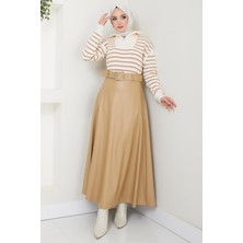 Kemerli Deri Etek Bej HM2641