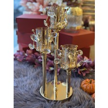 Rossev Gold Kristal Şamdan 3 Lü