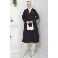 Büyük Beden Trençkot Siyah HM2637