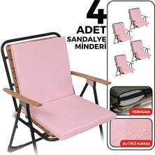 Xpermate 4'lü Sandalye Minderi Su Itici Kumaş 40X40 cm Sünger Sırtlıklı Sandalye Minderi Bağcıklı Pembe