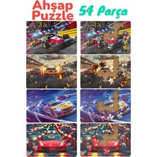 Çocuklar Için Eğitici ve Öğretici Ahşap 54 Parçalı 4 Adet Spor Arabalar Puzzle Yapboz Montessori Oyuncak Seti