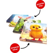 Pugitto Çocuklar Için Eğitici ve Öğretici Ahşap 16 Parçalı 4 Adet Hayvanlar Puzzle Yapboz Montessori Oyuncak Seti